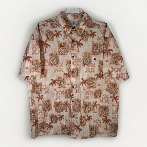 Island Shores Shirt Mens 2XL Cotton Tan Short Sleeve Hawaiian Button Up - Picture 1 of 6